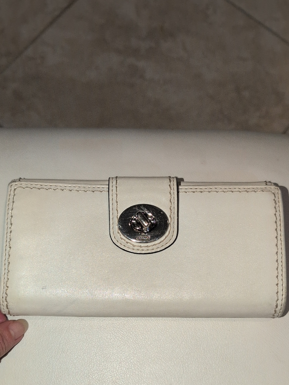 Coach Cream Leather Turnlock Wallet with Silver Hardware